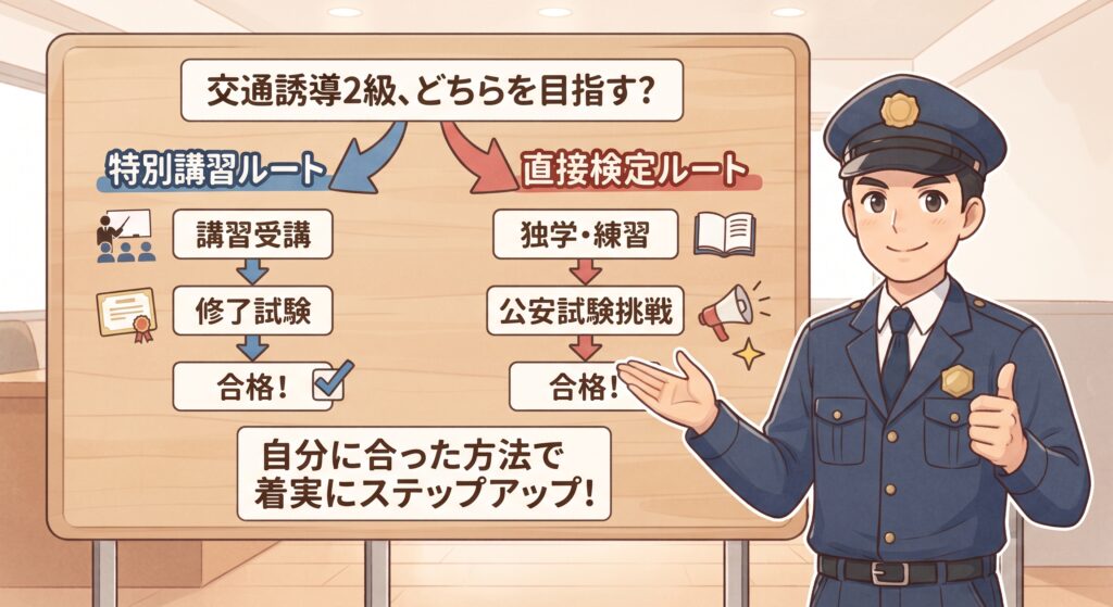 交通誘導警備業務検定2級|特別講習と直接検定、どちらを選ぶべきか徹底比較
