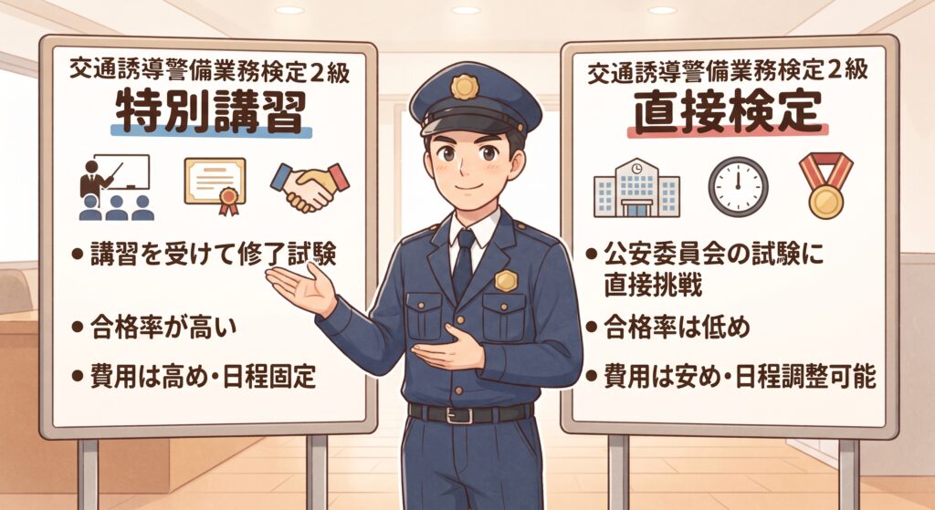 交通誘導警備業務検定2級|特別講習と直接検定、どちらを選ぶべきか徹底比較