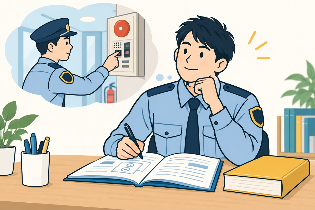 講習の経験を思い出しながら試験対策を進める警備員