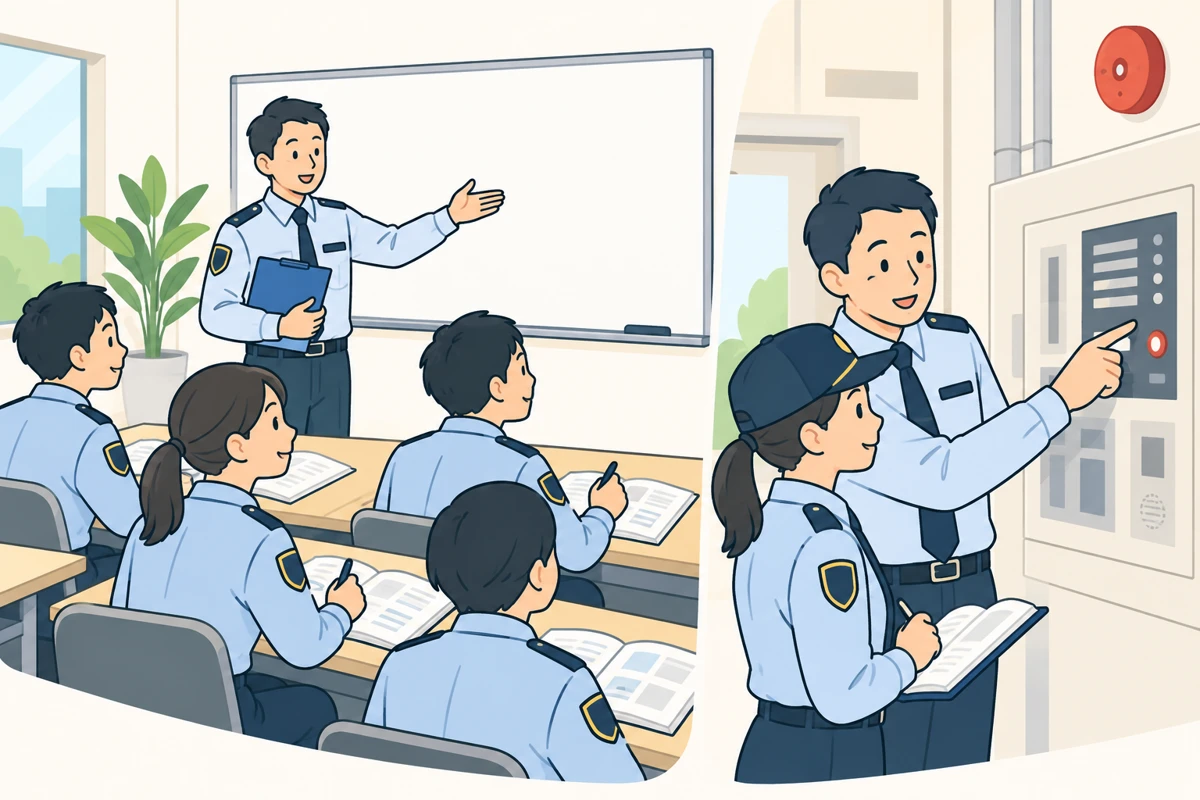 座学と防災盤の操作を学ぶ2日間の講習